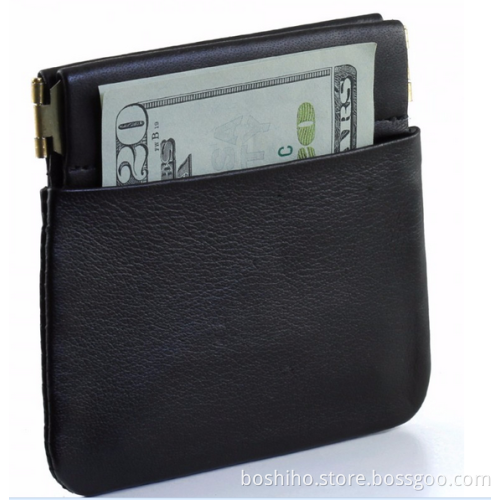 Boshiho front pocket leather spring clip cute coin bag